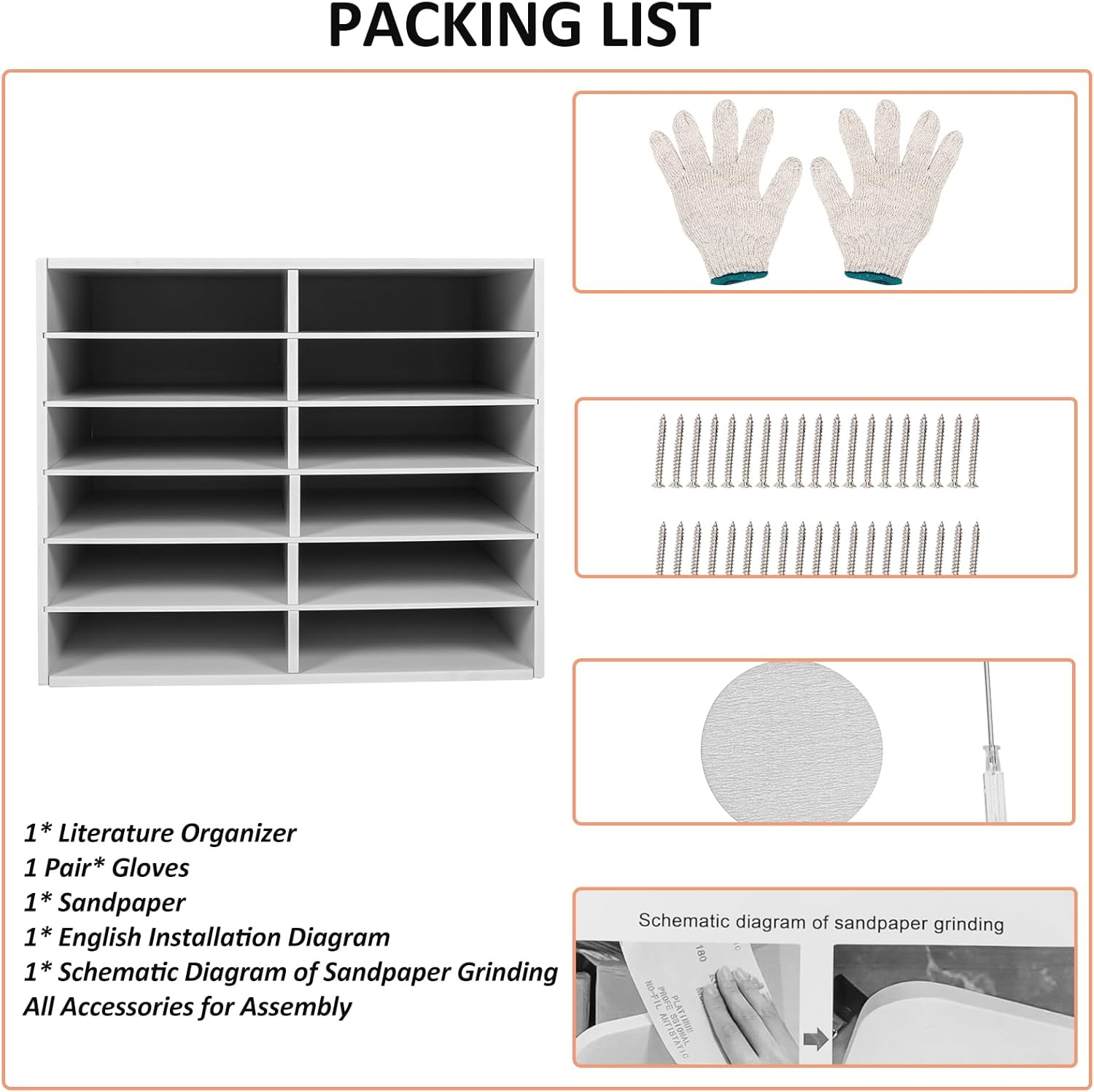 LOYALHEARTDY Organizador de literatura, 12 compartimentos para almacenamiento de papel, organizador de correo, 19.3 x 12 x 16 pulgadas, clasificador