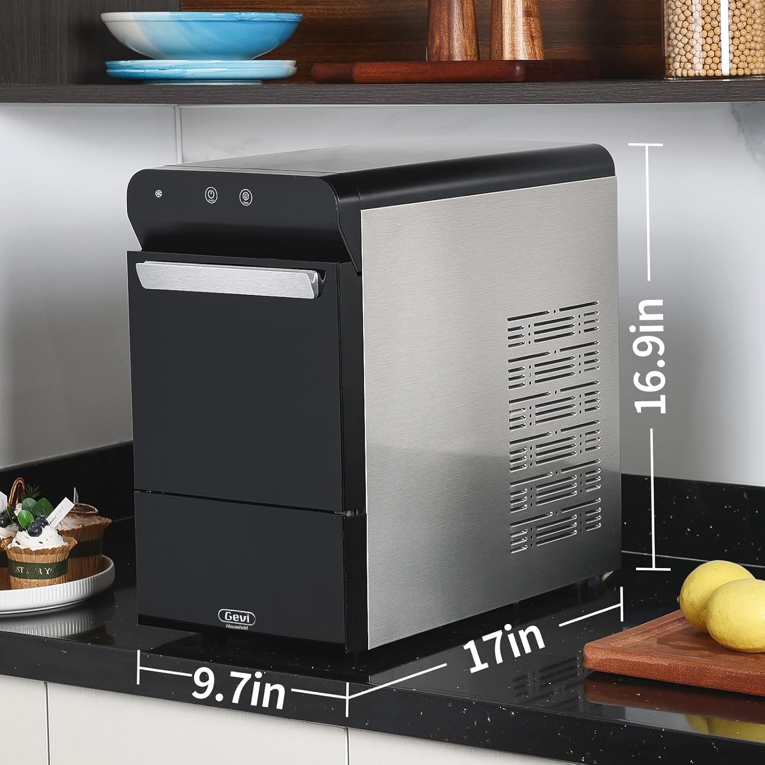 Gevi Household Máquina de hielo de pepitas para encimera GIMN-1000BBK y limpiador de máquina de hielo (4 usos) y tapón de drenaje para máquina de