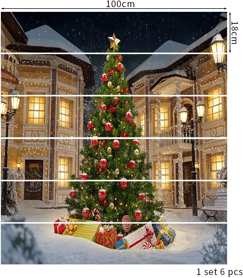 Pegatinas de Año Nuevo Navidad 3D Escalera Pegatinas (6 PiezasPieza) Pasillos Decorativos Hogar PVC Impermeable Pared Pegatinas