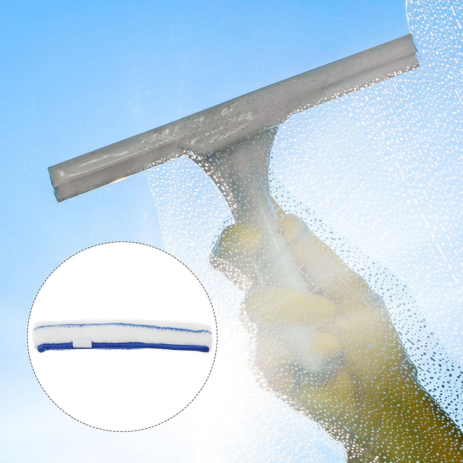 MECCANIXITY Cabezal de repuesto de microfibra para ventana, vidrio, pared de mármol, hogar, baño, 13.78 pulgadas, azul y blanco, paquete de 3