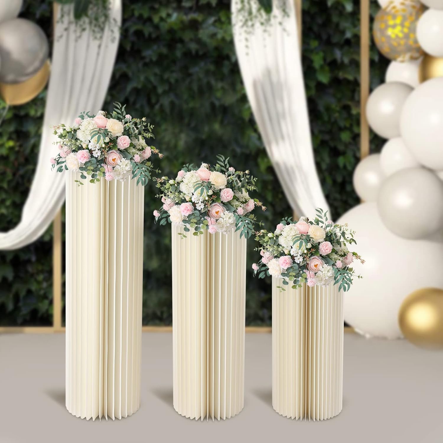 Centros de mesa de boda, jarrones de cartón, exhibición de columnas plegables con tapa de PVC, jarrón de flores, soporte de flores, cilindro de mesa