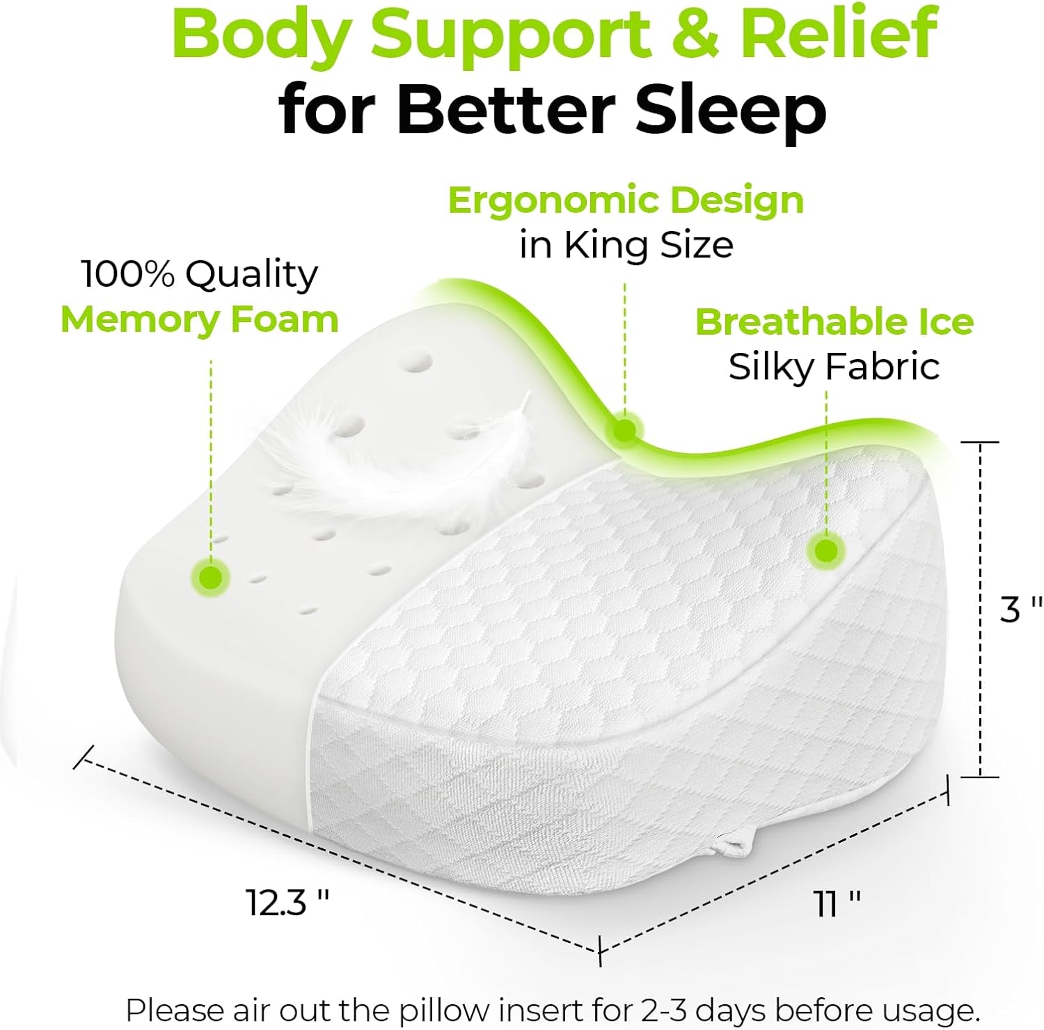 AUVON Almohada de apoyo de espuma refrescante para piernas y rodillas con tela sedosa de hielo, almohada de espuma viscoelástica de apoyo mejorado