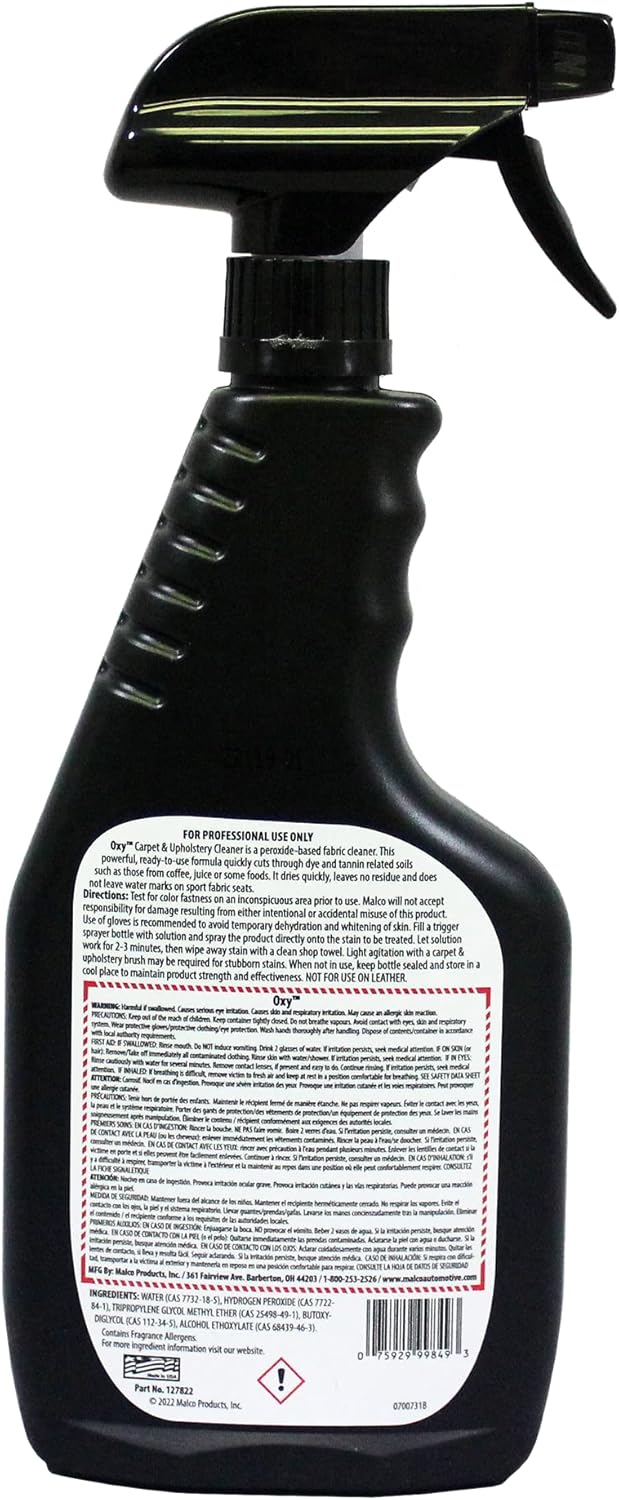 Malco OXY 127822 – Limpiador de alfombras y tapicería, espray removedor de manchas para tela interior de automóvillimpia las manchas más duras del