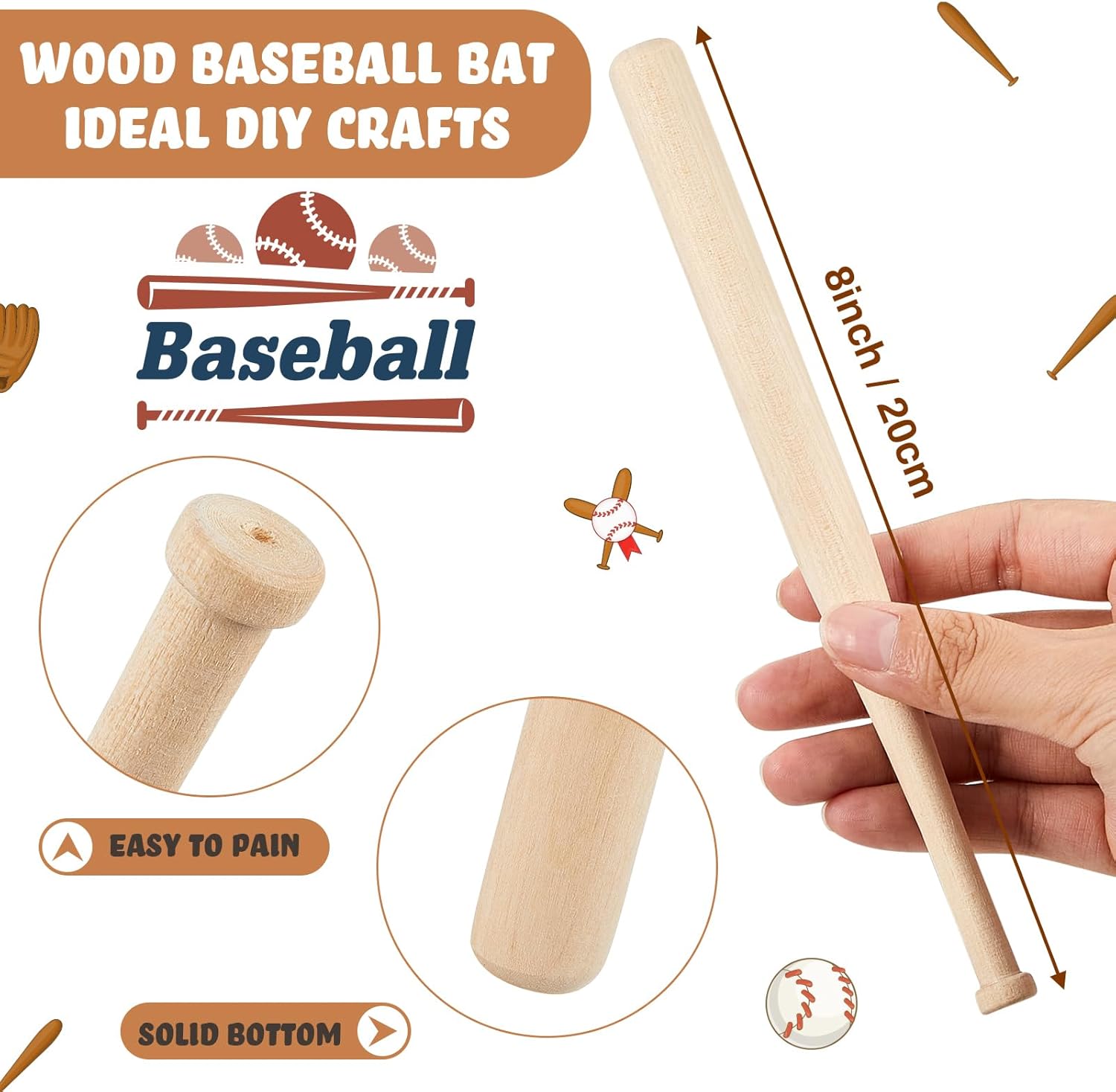 Libima 36 Pcs Mini Baseball Bats Mini Foam Sports Balls 8″ Unfinished Wood Baseball Bats 2″ Foam Baseballs Small Baseball Bats Baseball Party Favors