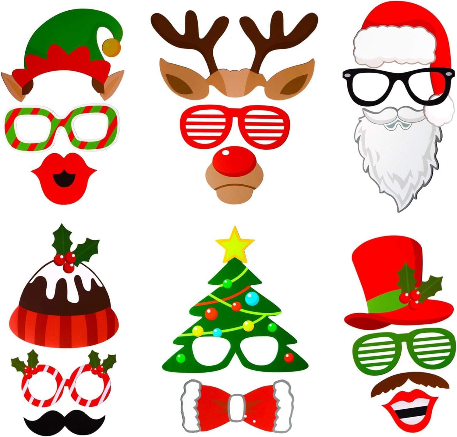 Accesorios para cabina de fotos de Navidad, 32 piezas, kits de accesorios de fotos para niños y adultos, decoración de fotografía de Feliz Navidad
