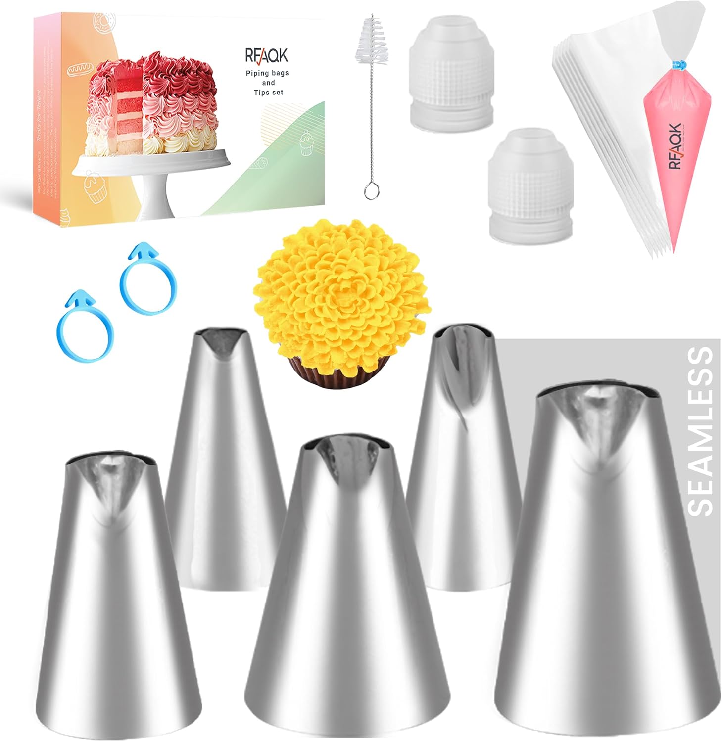 RFAQK Kit de tuberías de glaseado para principiantes, sin costuras, sin juntas, juego de puntas de crisantemo para decoración de pasteles, cupcakes