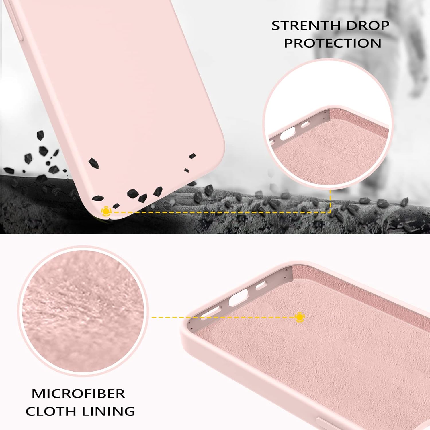 GUAGUA Funda compatible con iPhone 13 Pro de 6.1 pulgadas de silicona líquida de gel suave, delgada, forro de microfibra delgada, textura de cojín,