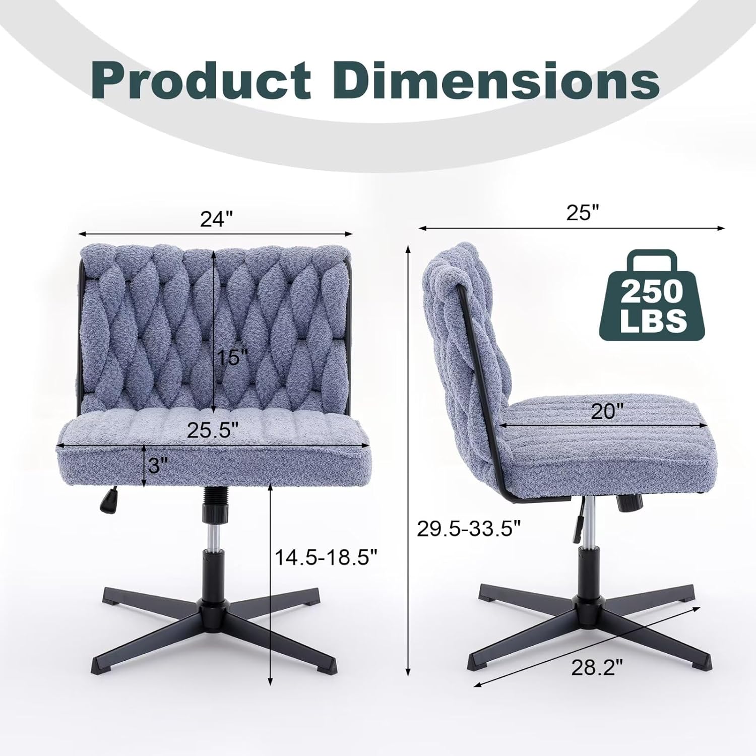 Silla giratoria sin brazos para oficina en casa, patas cruzadas, sin ruedas, asiento ancho de terciopelo tejido, respaldo medio, silla estética para
