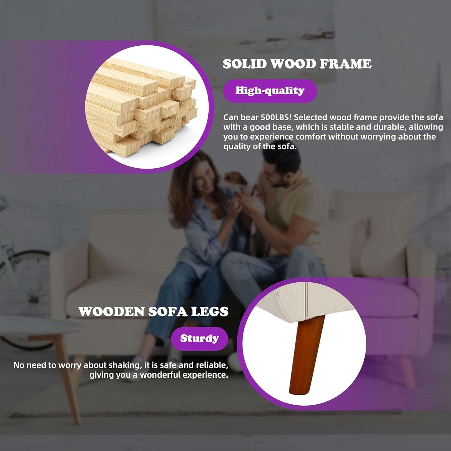 TYBOATLE Sofá tapizado moderno de mediados de siglo con 2 puertos de carga USB, asientos de tela para espacios pequeños, sala de estar, apartamento,