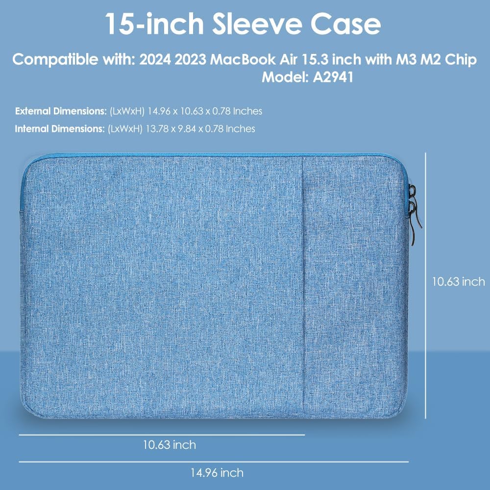 ProElife Funda para laptop de 15 pulgadas para MacBook Air 2023 de 15 pulgadas con chip Apple M2 A2941, accesorio de viaje, transporte simple,