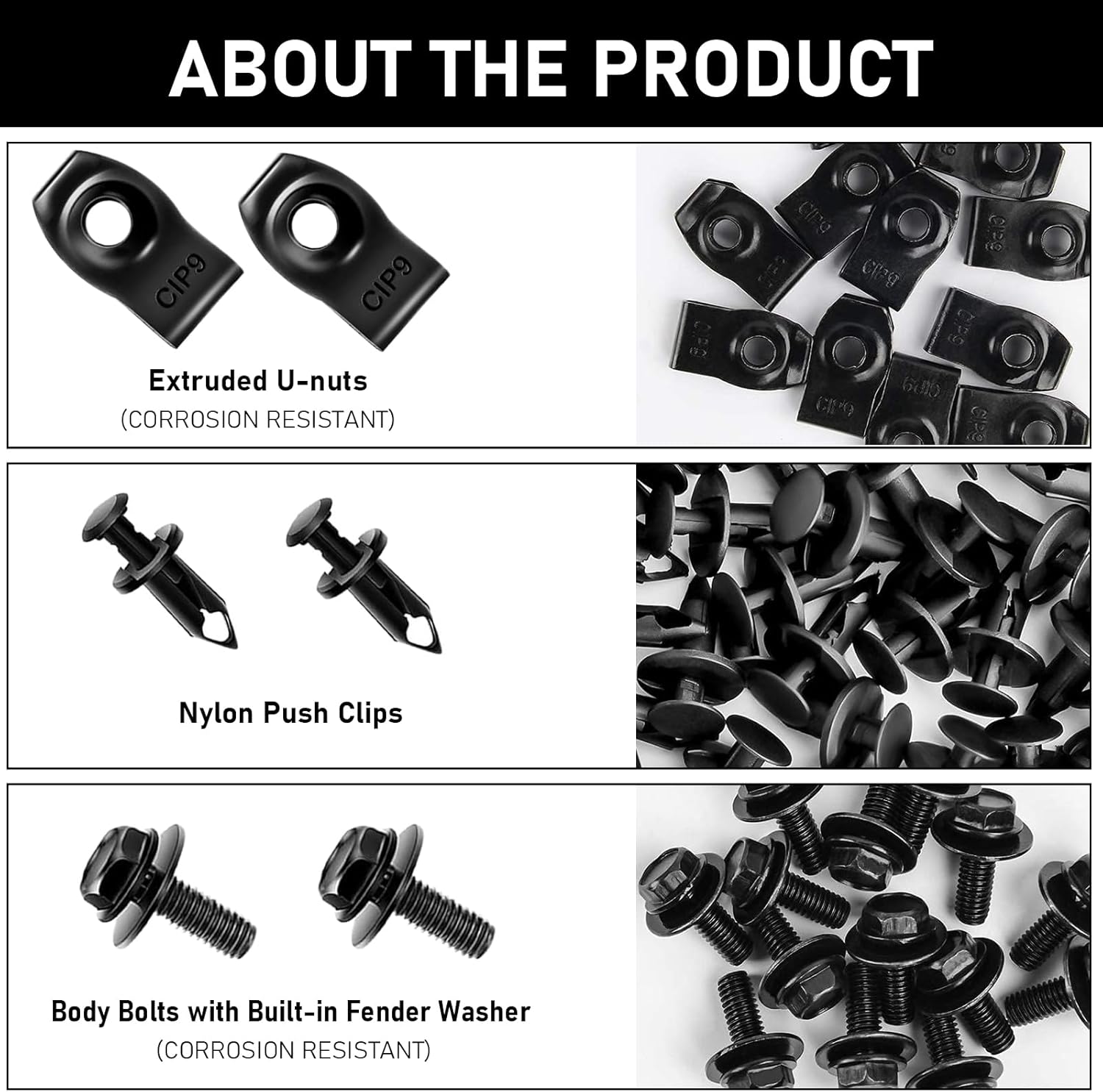 Fogfar Kit de 35 tuercas para guardabarros de automóvil, pernos de protección contra salpicaduras de capó, clips de empuje de remache de sujeción,