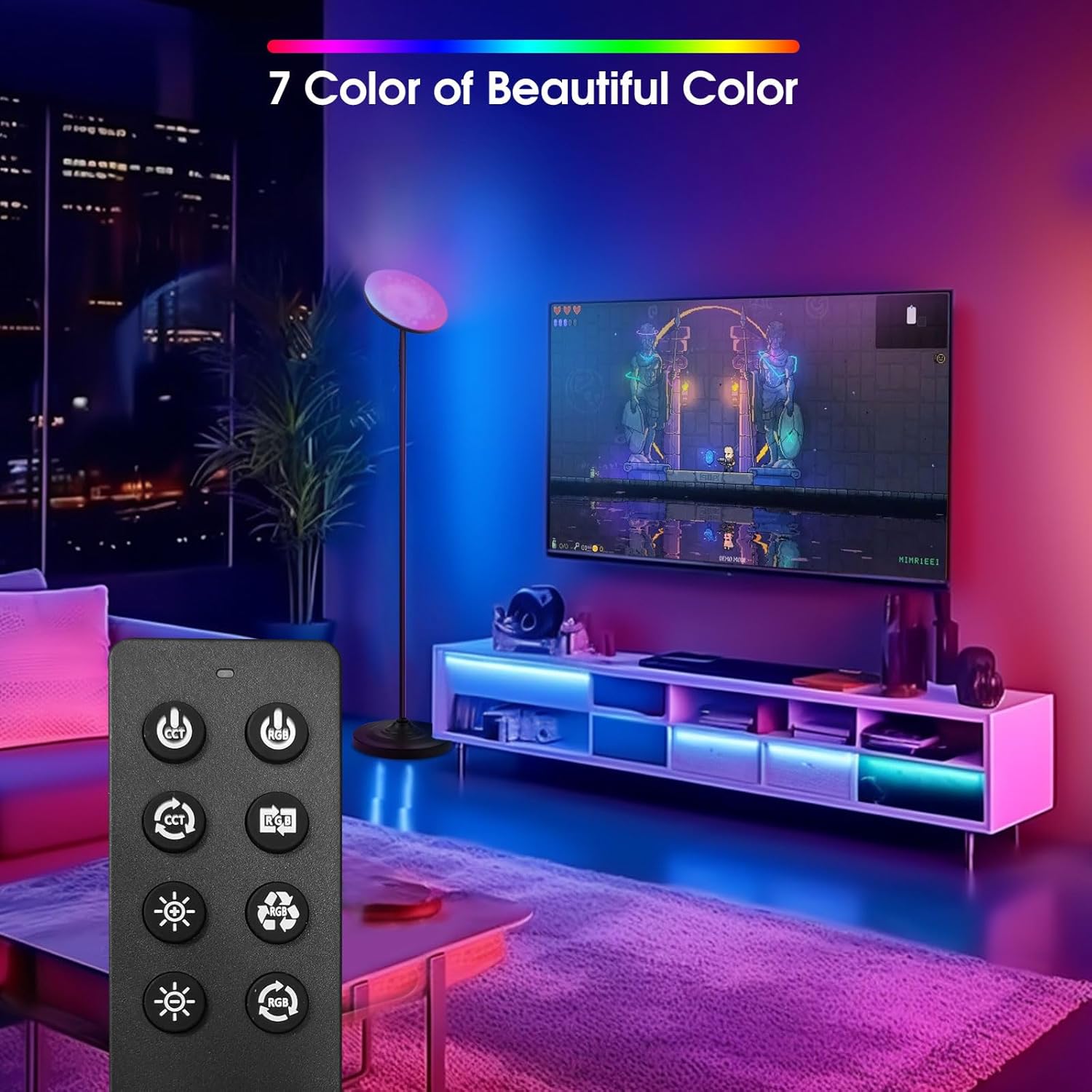Lámpara de pie, lámpara de pie brillante de 36 W3600 lm con control remoto, lámpara de pie tipo antorchiere que cambia de color RGB, ajuste continuo
