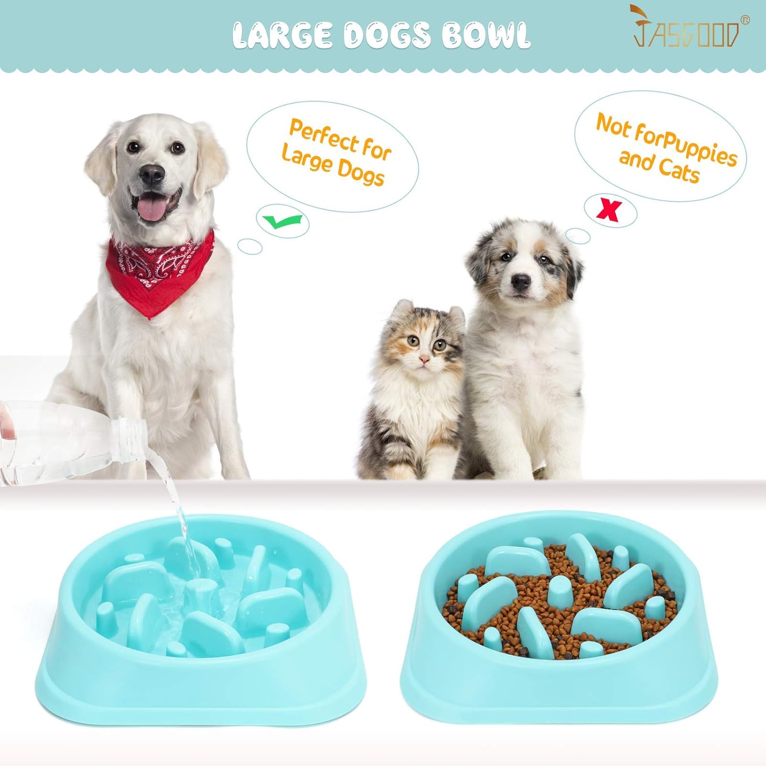 JASGOOD Cuencos grandes para perros de alimentación lenta, tazón para mascotas, ecológico, no tóxico, para evitar asfixia, diseño saludable para