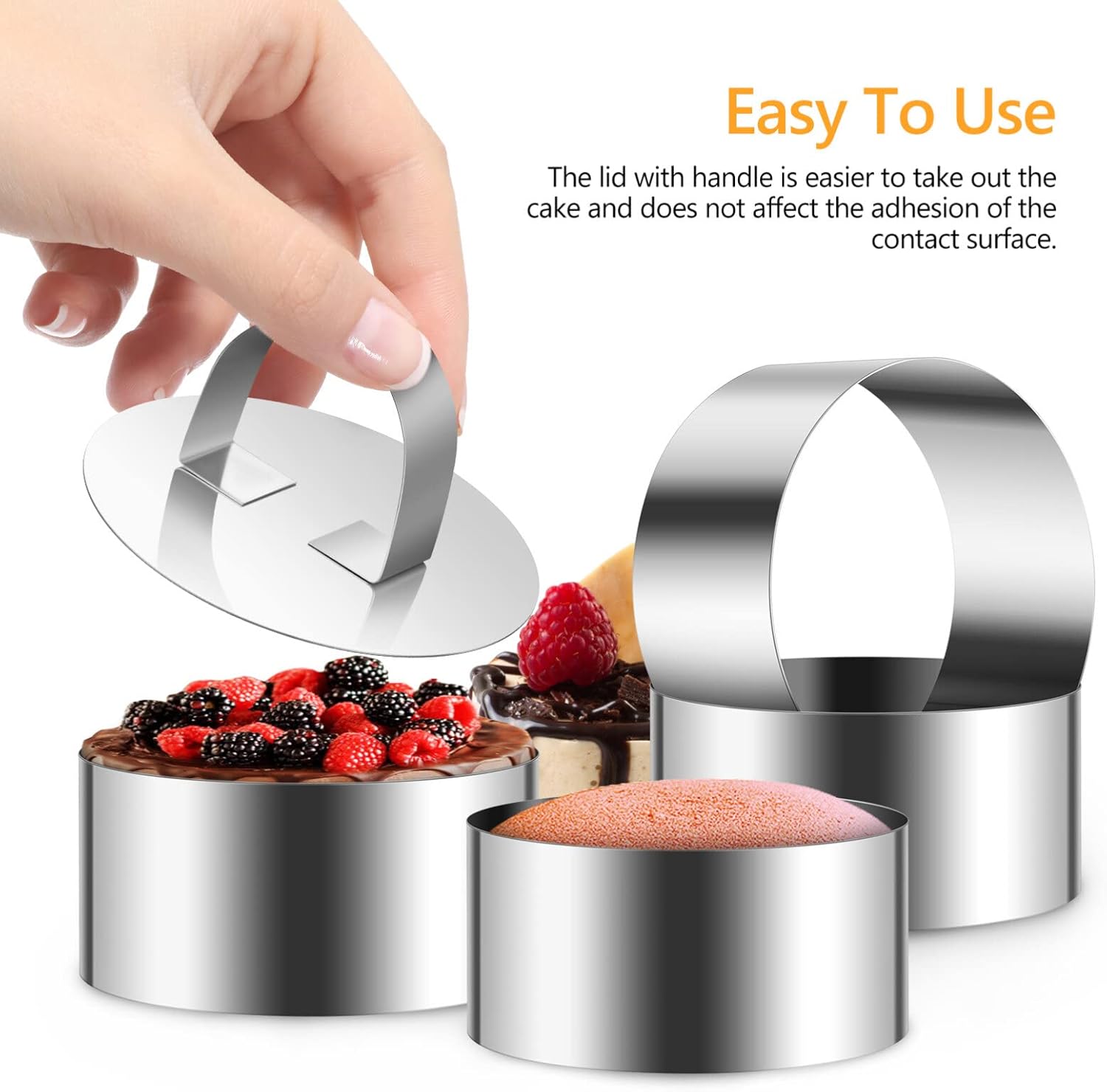 Moldes de anillo para hornear moldes redondos de acero inoxidable para mousse de postre de 3 pulgadas con empujador elevador de atún tartar, 8