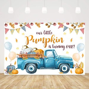 Our Little Pumpkin is Turning One – Cartel de fondo para decoración de bebé niño, camión azul, primer cumpleaños, fiesta de primer cumpleaños, Our Little Pumpkin is Turning One – Cartel de fondo para decoración de bebé niño, camión azul, primer cumpleaños, fiesta de primer cumpleaños,