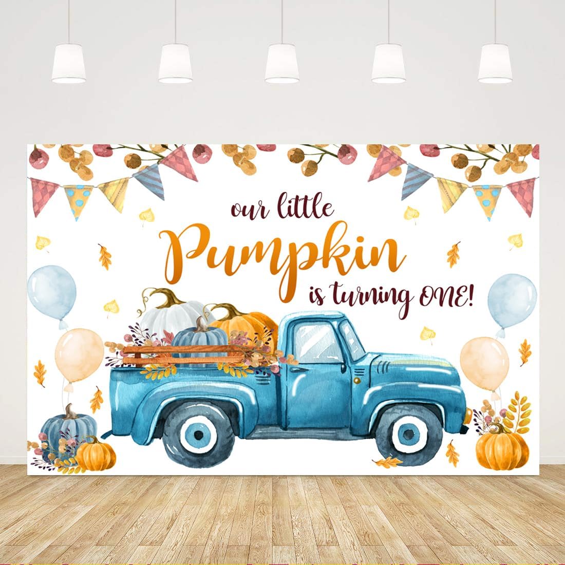 Our Little Pumpkin is Turning One – Cartel de fondo para decoración de bebé niño, camión azul, primer cumpleaños, fiesta de primer cumpleaños,