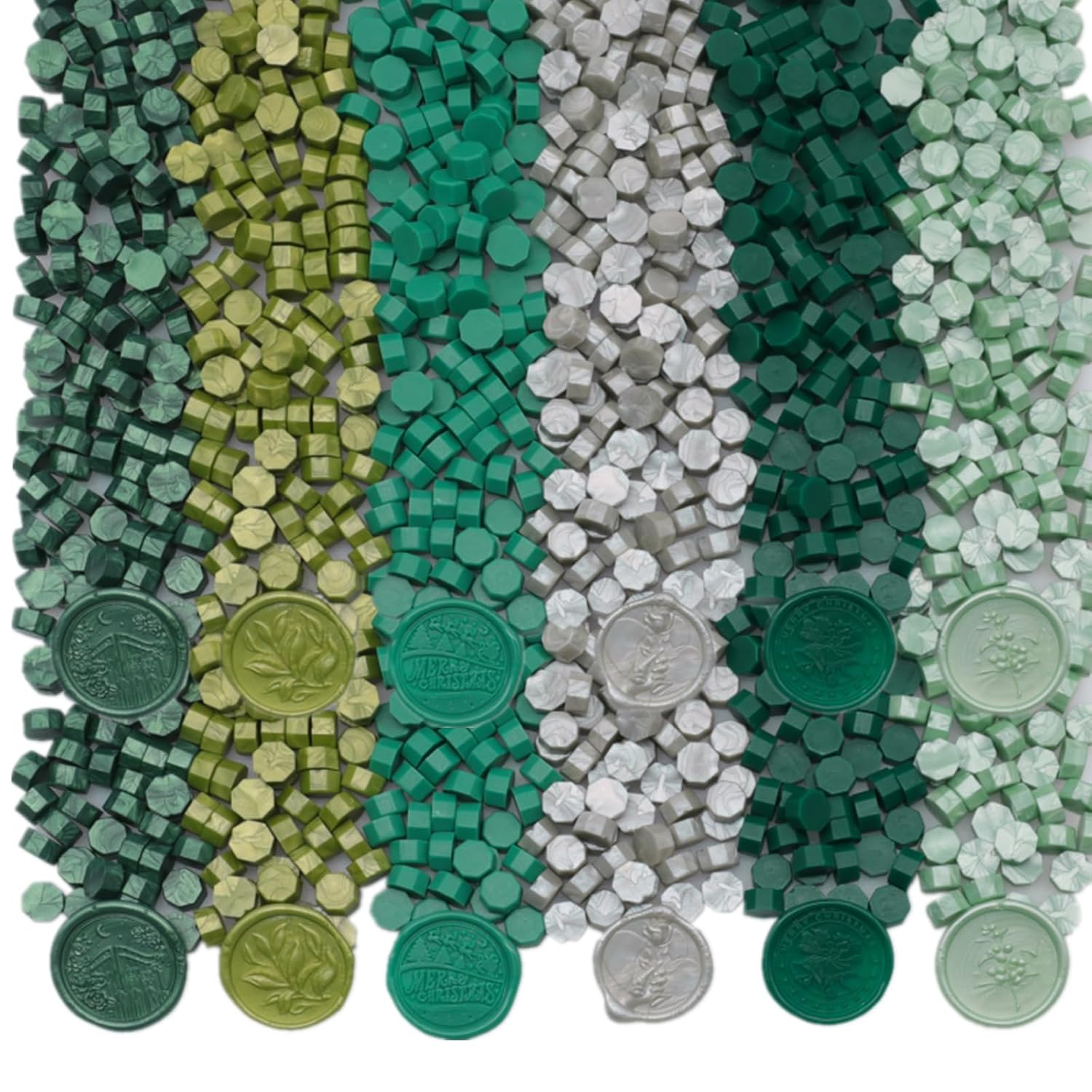 600 cuentas de sellado de cera, cuentas de cera de sellado verde salvia para sello de cera, juego de cuentas de sello de cera verde pino con 6