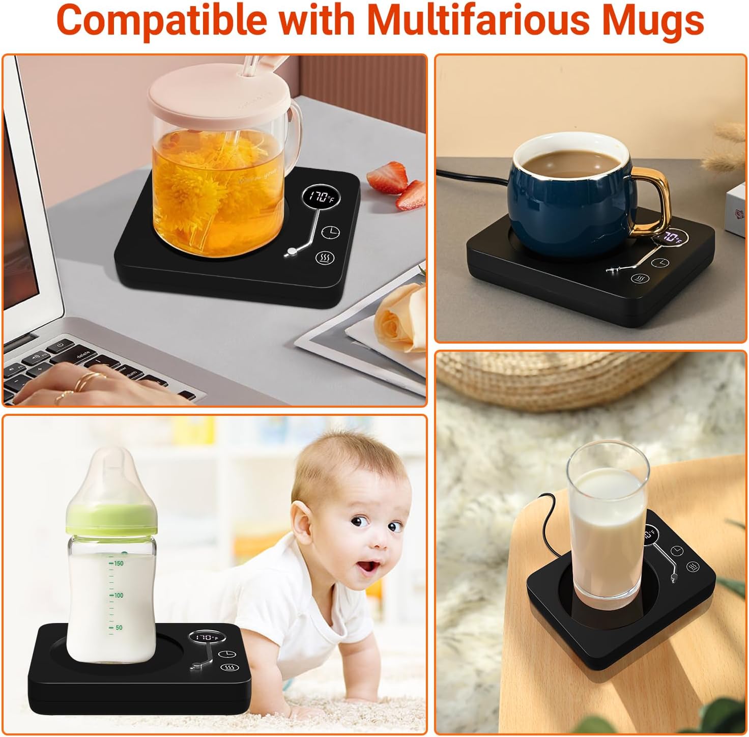Calentador de tazas de café, calentador de tazas CEROBEAR para escritorio, 3 controles de temperatura, 130 150 170 , calentador de tazas con apagado