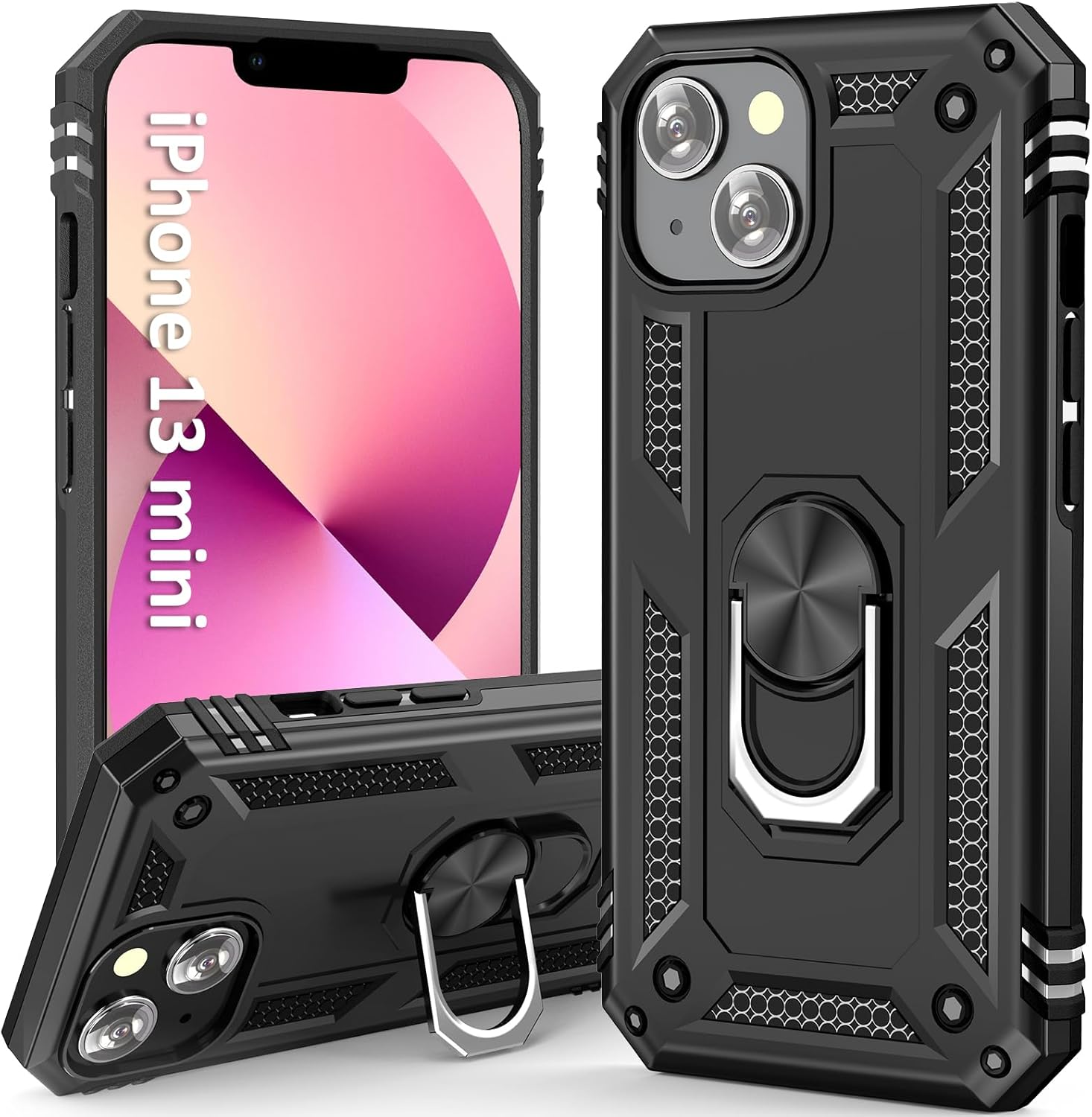 UKLCCU Funda de teléfono para iPhone 13 Mini iPhone 13 Mini Funda de teléfono para hombres Funda de armadura resistente con soporte y anillo para