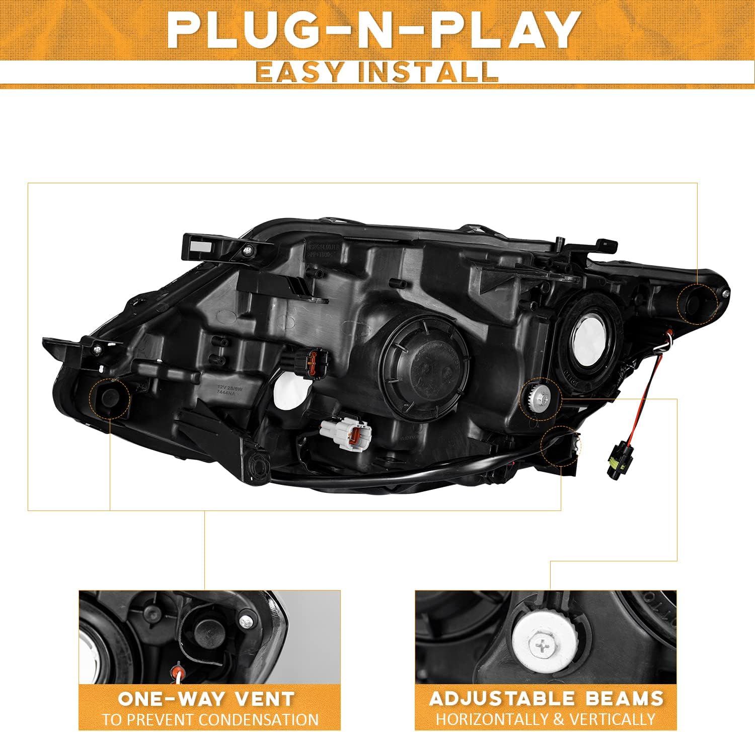 Conjunto de faros delanteros compatible con Nissan Rogue 2014 2015 2016, reemplazo para faros delanteros Nissan Rogue 14 15 16 con tira LED DRL,