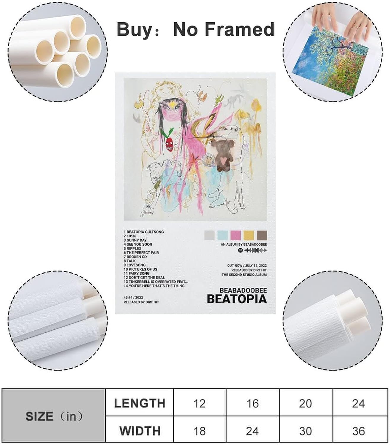 Beabadoobee Beatopia 2022 – Póster de lienzo decorativo para pared, pintura artística para sala de estar, dormitorio, regalo, sin marco, estilo sin
