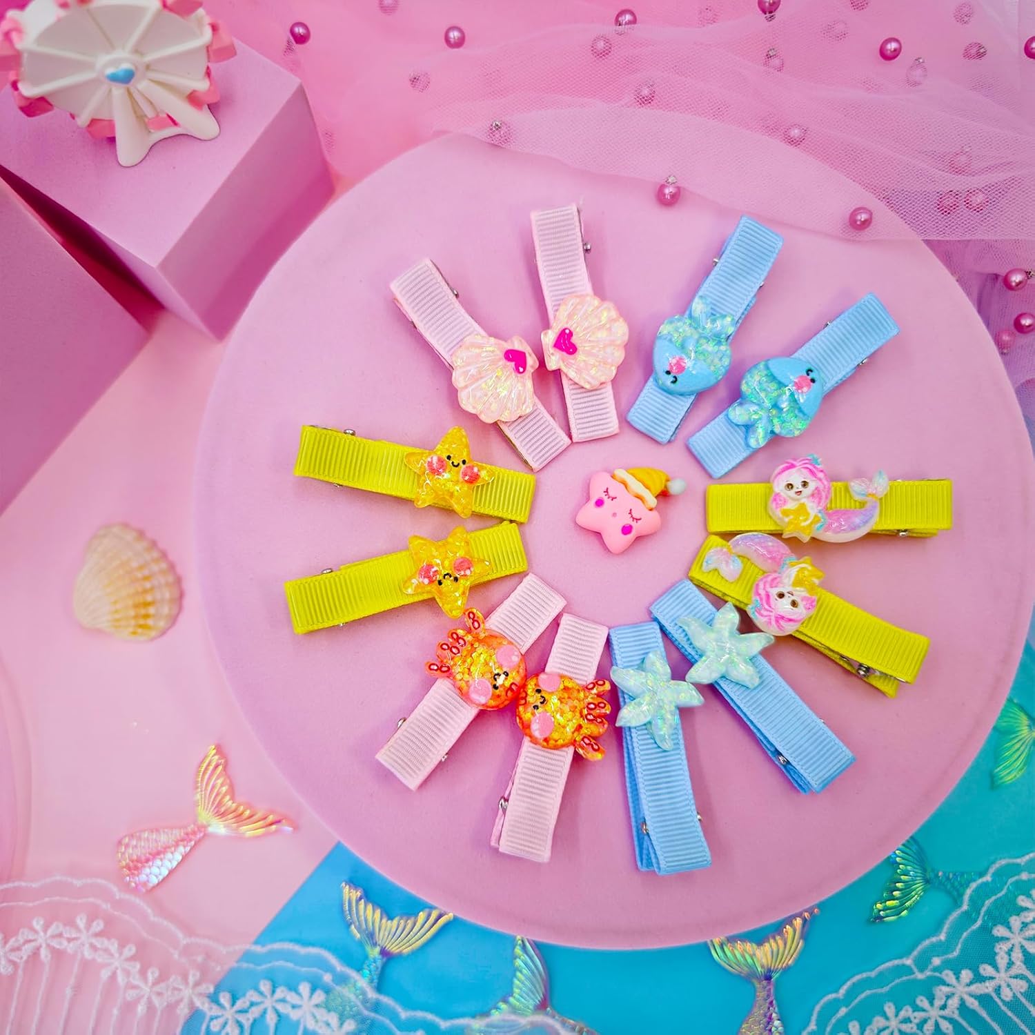 PinkSheep Pinzas para el pelo para niñas pequeñas, paquete de 612 unidades, accesorios para el cabello para niñas, unicornio, sirena, animales y
