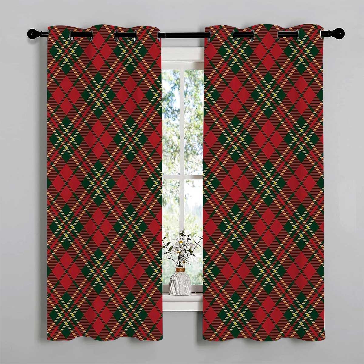 YANFENQI Cortinas para Habitacion Checkered Grommet Short Door Dividers for Rooms Curtain Wall 55Inch Width by 55Inch Length,2 Panels