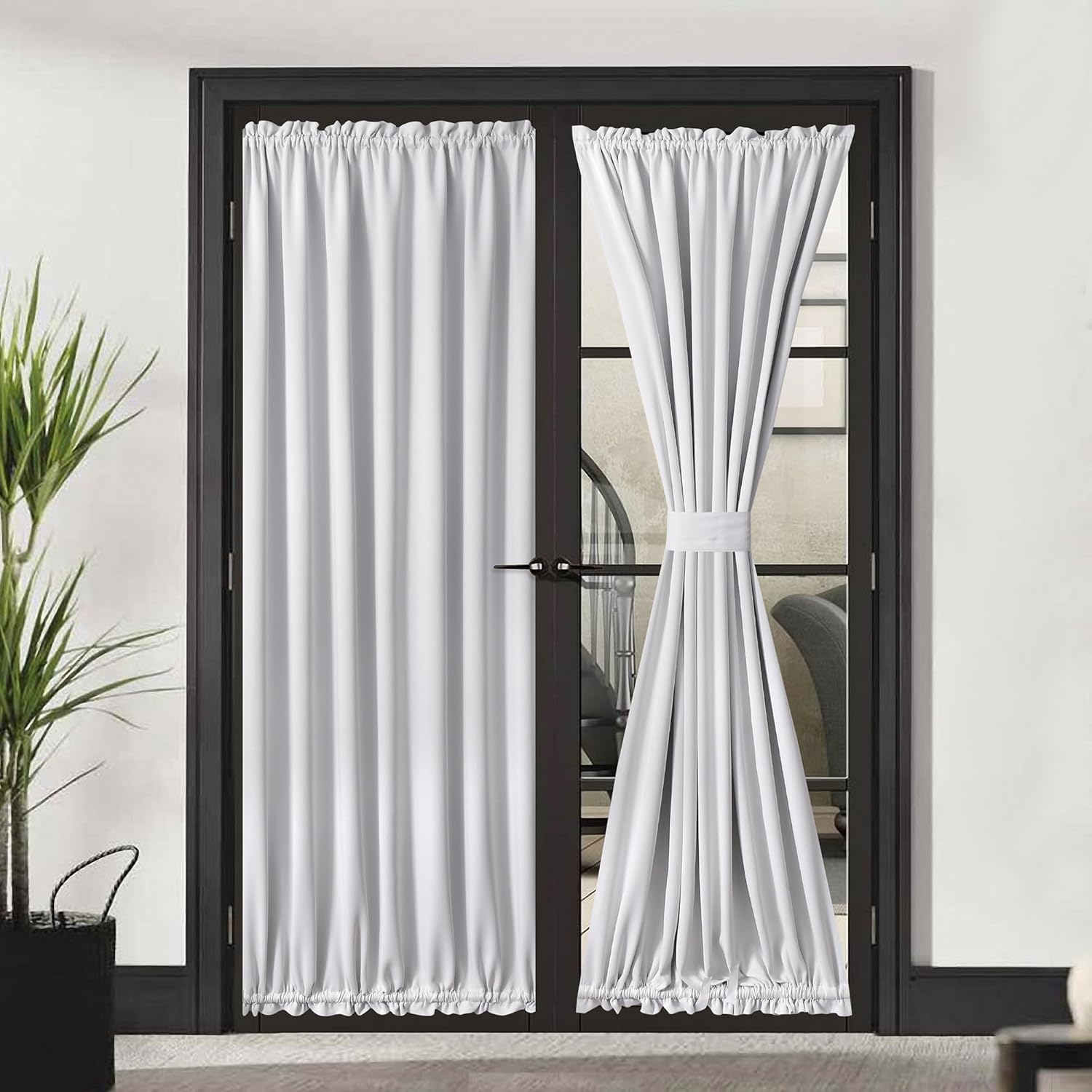 Cortina de puerta francesa para privacidad de puertas, cortina blanca para ventana de puerta delantera, cortina con bolsillo para barra para puerta