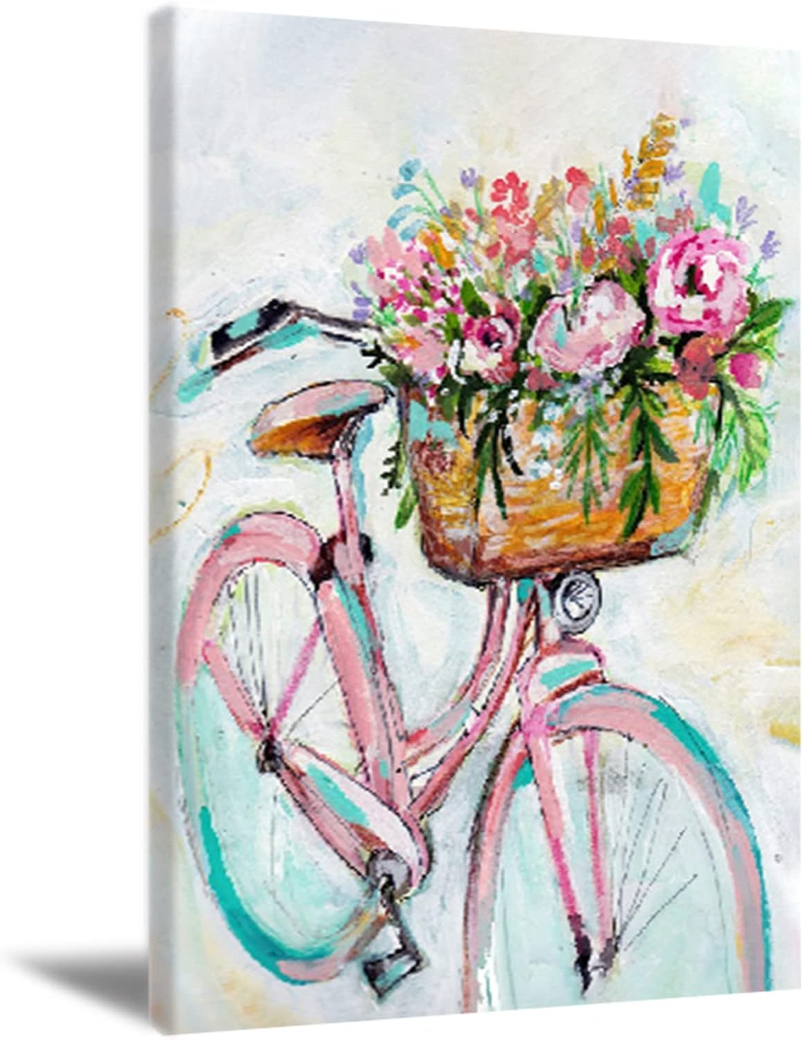 Arte de pared de granja para baño, decoración de pared retro para bicicleta, estilo rural, cesta de flores, cuadros abstractos de flores de