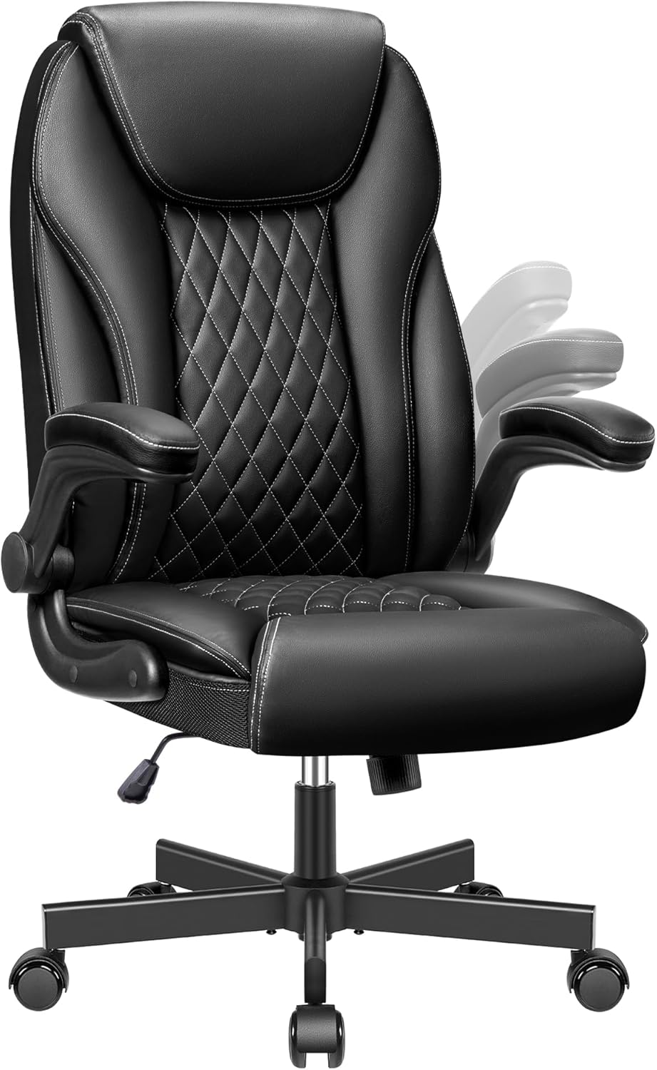 BestEra Silla de oficina ejecutiva ergonómica de cuero, silla ancha de oficina en casa con brazo abatible ajustable, silla de escritorio para