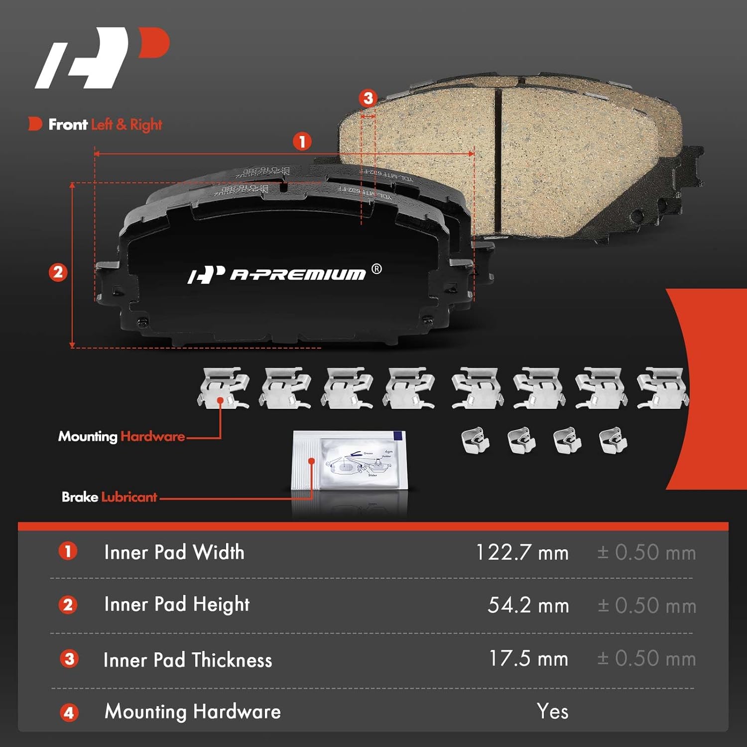 A-Premium Juego de pastillas de freno de disco de cerámica delanteras compatibles con Toyota Yaris 2012-2018, 4 piezas