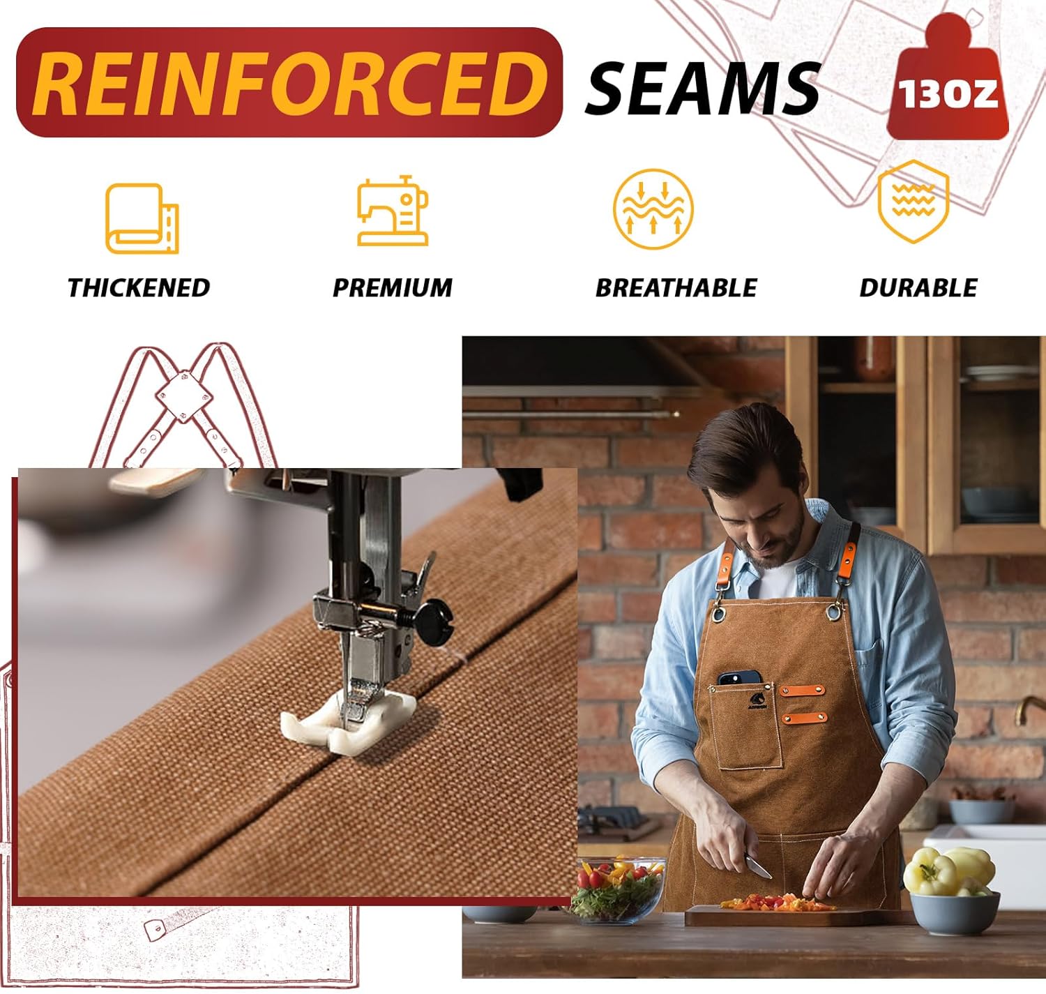 Delantal de chef para hombre, lona de algodón gruesa con bolsillos más grandes, delantal de trabajo para hombres y mujeres, espalda cruzada,