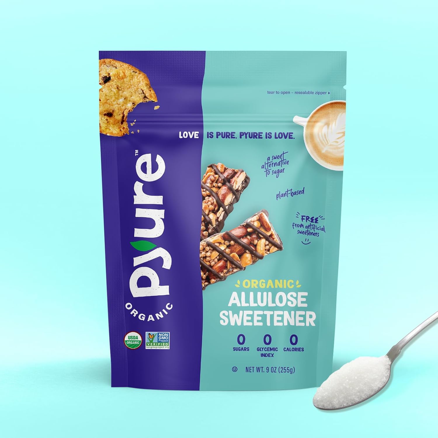 Pyure Edulcorante orgánico de alulosa  Cero carbohidratos, cero azúcar, cero calorías  0 índice glucémico, sin eritritol, sin gluten y edulcorante
