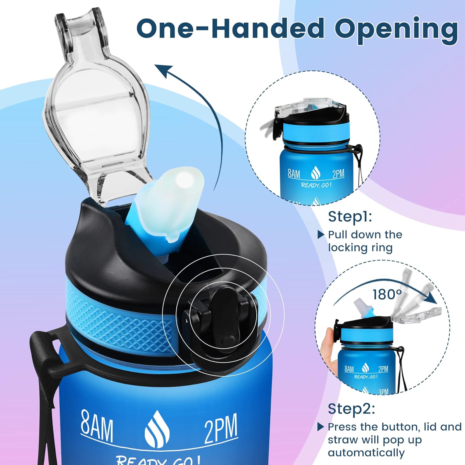ZOMAKE Botella de agua motivacional de 32 onzas con tiempos para beber, marcador de tiempo y filtro extraíble, flujo rápido, jarra de agua Tritan
