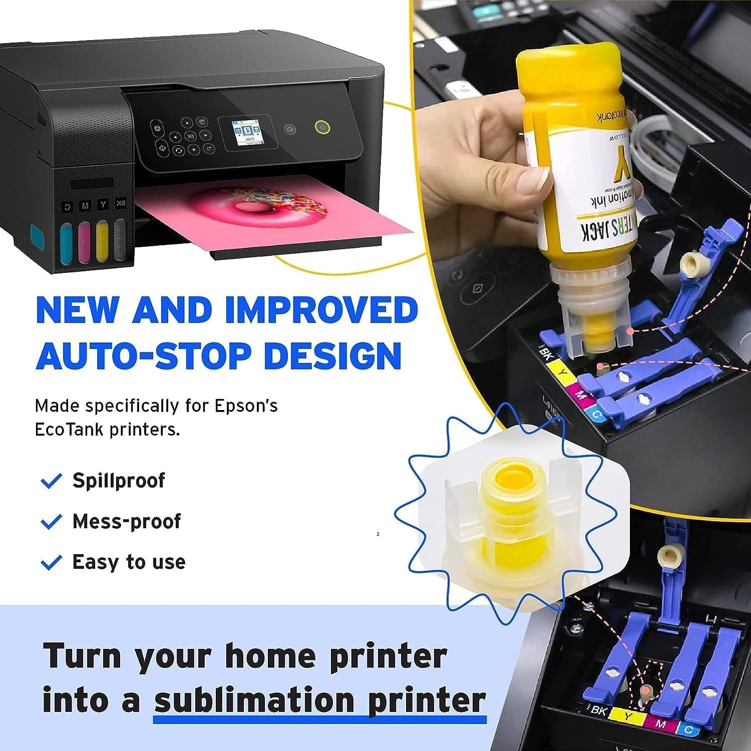 Printers Jack Recambio de tinta de sublimación 4.7 fl oz x 4 para impresoras Epson EcoTank Supertank ET-2720 ET-2760 ET-2750 ET-4700 ET-3760 18.9 fl