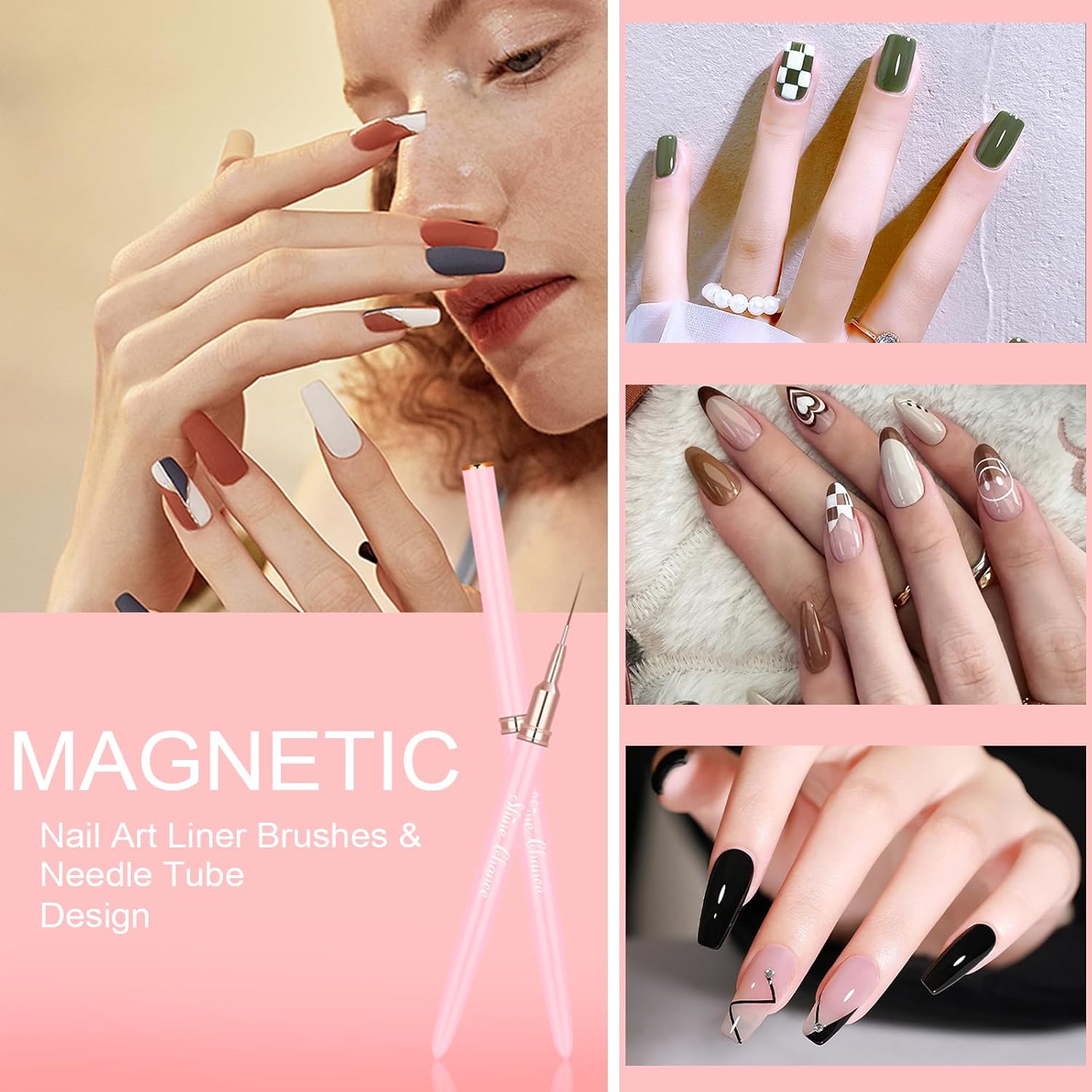 Shince Chance – Juego de pinceles para arte de uñas, 6 pinceles de diseño de uñas para esmalte de gel, dibujo fino, pequeños detalles, pintura de