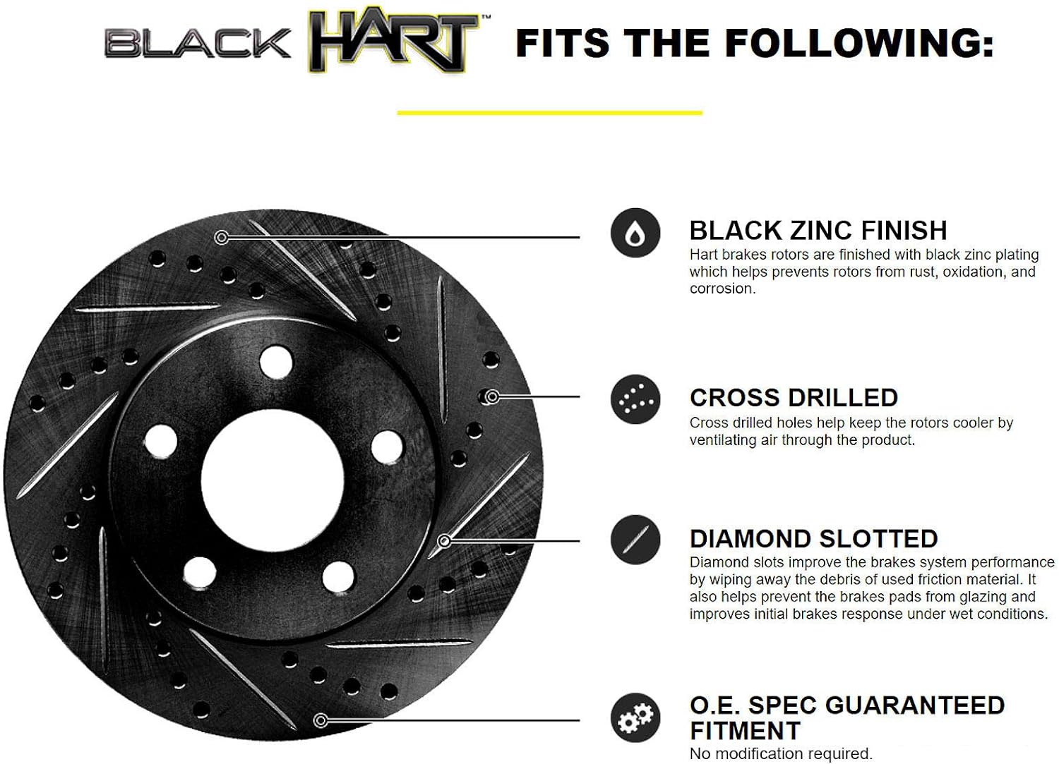 Rotores de freno perforados y ranurados delanteros Black Hart, pastillas de freno de cerámica y kit de hardware BHC1.67086.42