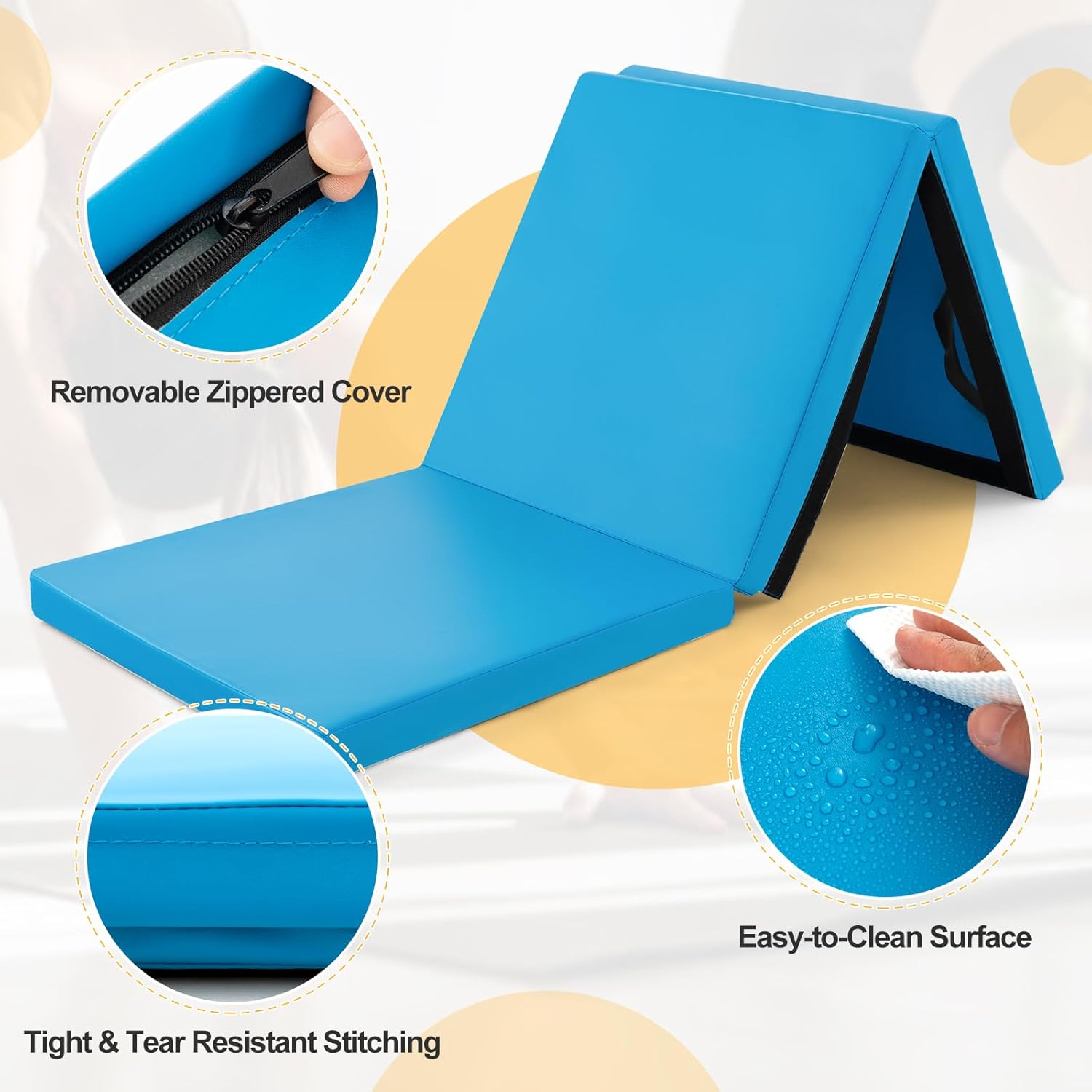 Goplus Esterilla de gimnasia plegable, de 6 x 2 x 2 pulgadas de grosor, de tres pliegues, con asas de transporte, cierre de velcro, esterillas de