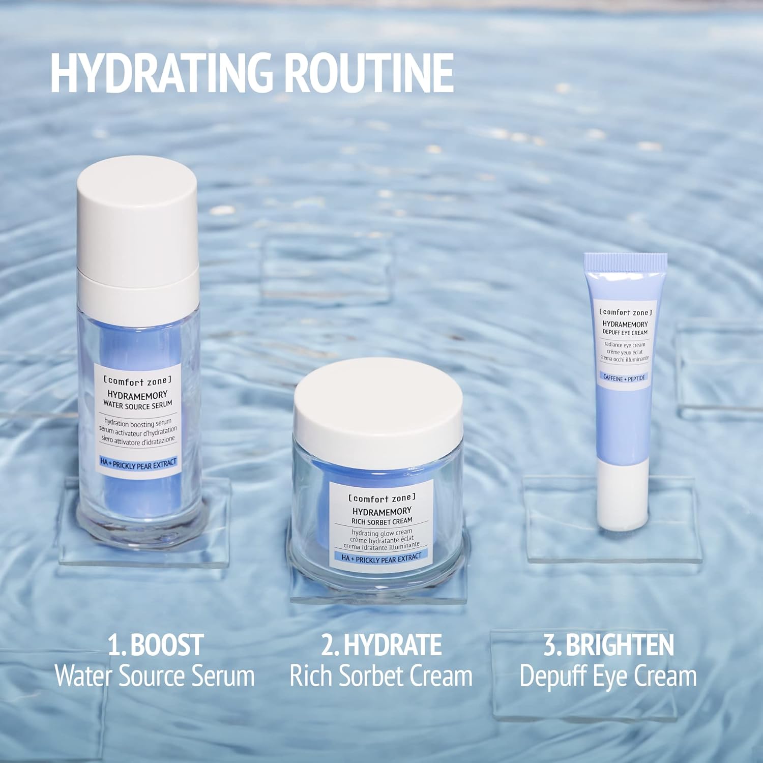 Zona de confort Hydramemory Water Source Serum  Suero hidratante estimulante  Efectos hidratantes inmediatos para piel seca y opaca