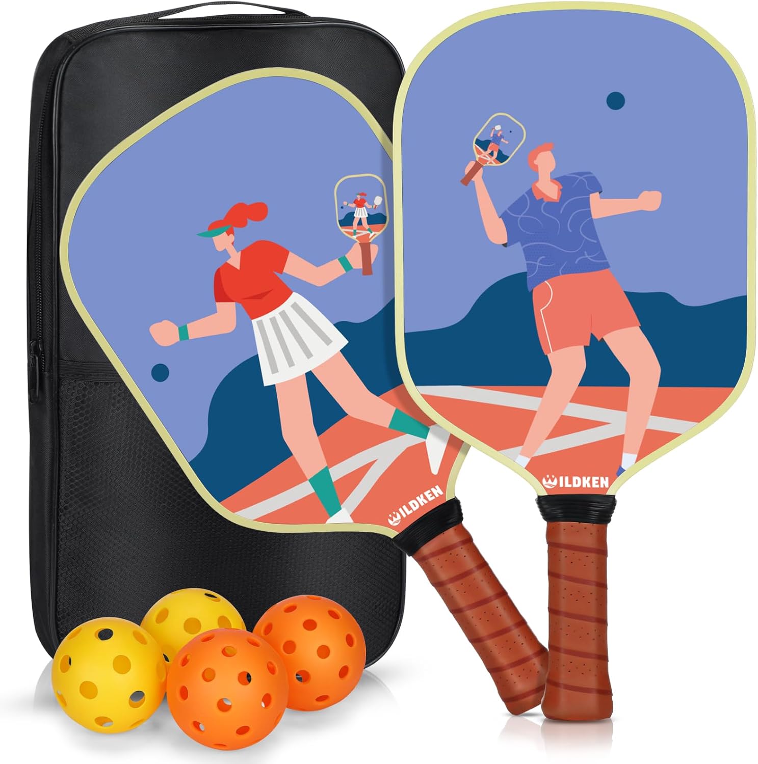 WILDKEN Pickleball Paddles, USAPA Approved Double-Sided Pattern Pickle Ball Paddles Set of 2 with Non-Slip Ergonomic Absorbent Soft Grip Lightweight