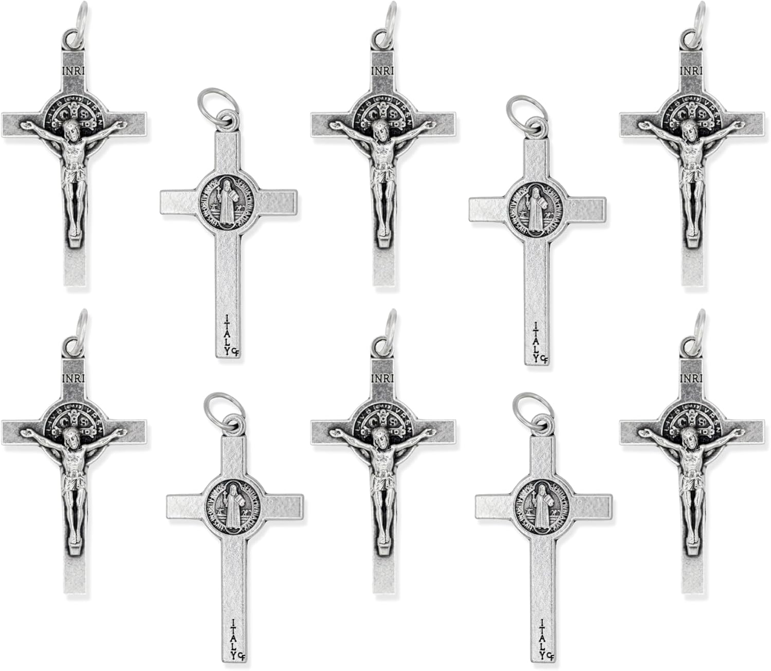 Caritas et Fides Paquete de 10 unidades  Crucifijo de San Benito  Crucifijo de San Benito para hacer rosario  1 12 pulgadas, pieza de rosario de