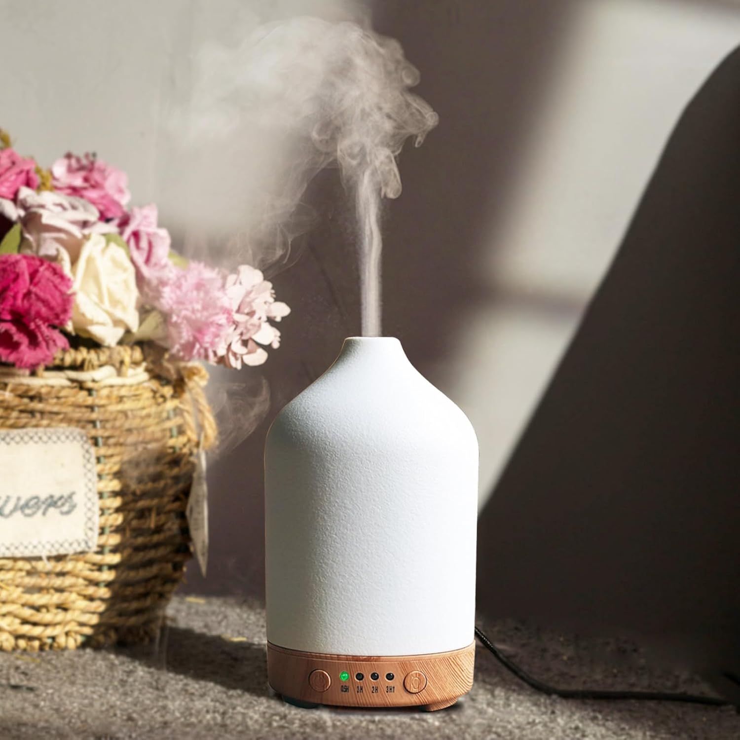 Difusor de aceite esencial de cerámica con piedra de aromaterapia humidificador ultrasónico con luz colorida para oficina, oficina, regalo de yoga