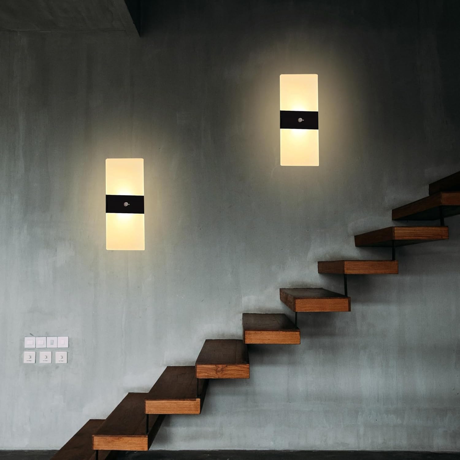 FelRelWel Apliques de pared con control de sensor, 2 lámparas de pared LED acrílicas para sala de estar, pasillo, patio, jardín, batería USB