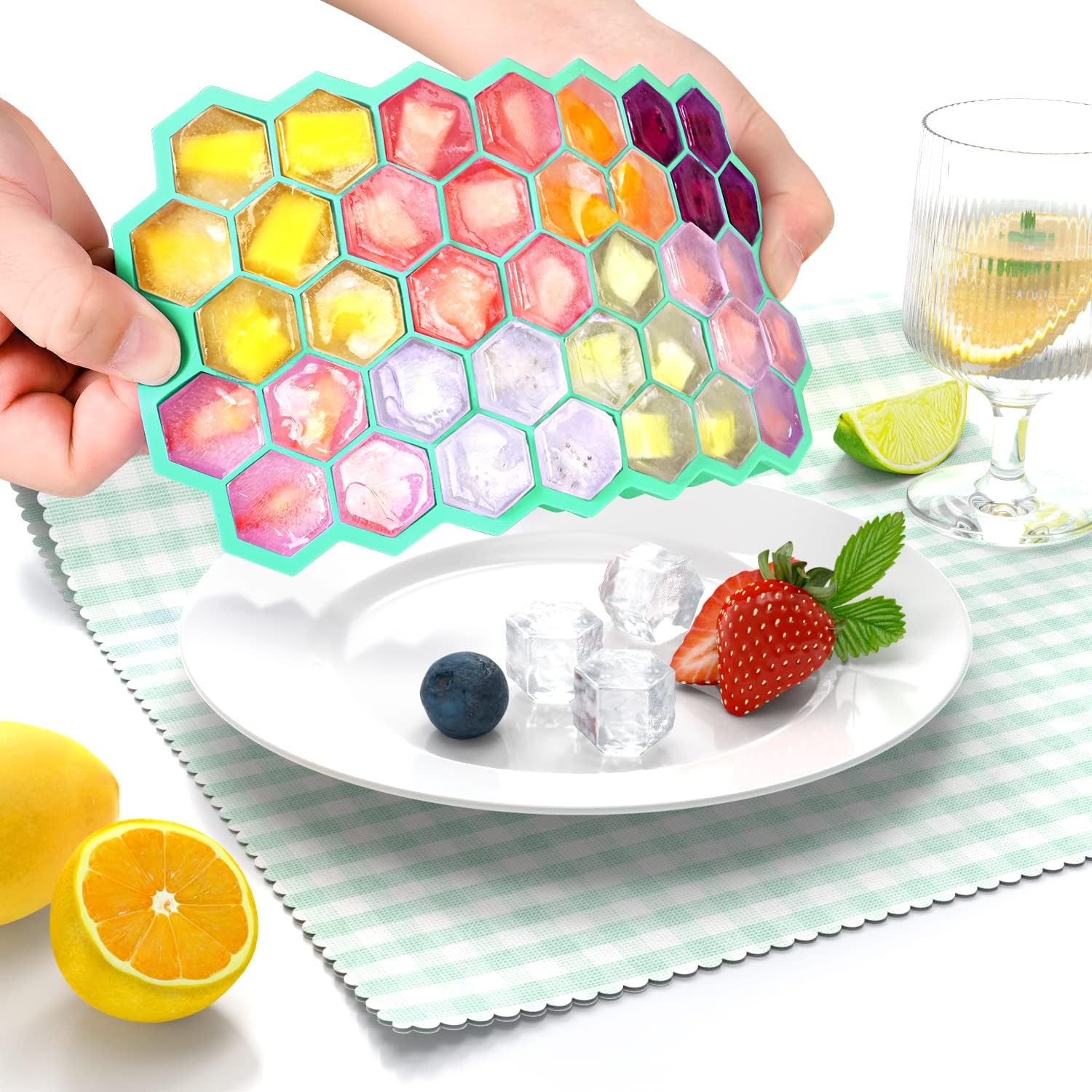 Bandeja de cubitos de hielo de silicona flexible de 76 cubos, bandejas de hielo, congelador para bebidas frías, cócteles de whisky, paquete de 2,