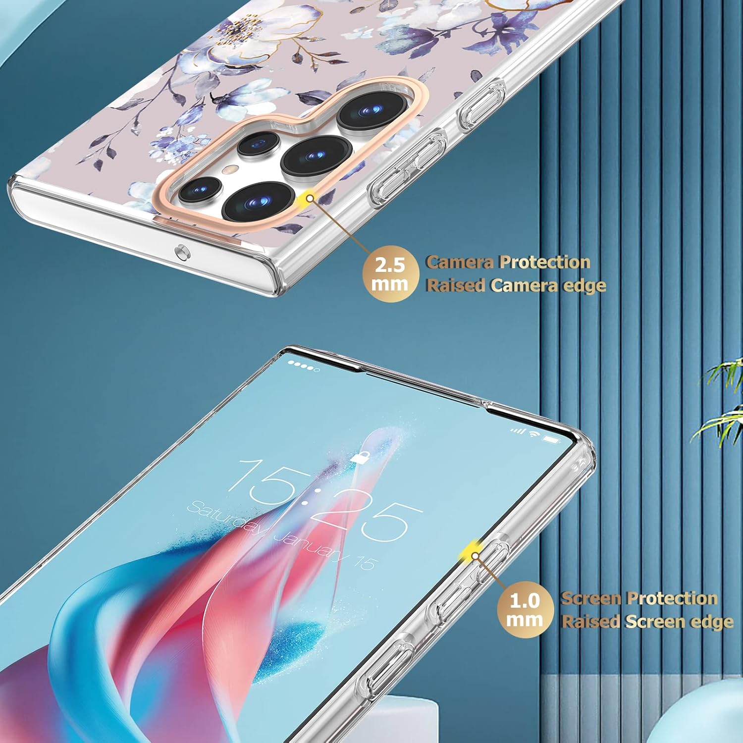 MILPROX Funda compatible con Samsung Galaxy S23 Ultra Flower, bonito diseño de funda para niñas y mujeres, a prueba de golpes, patrón floral, parte