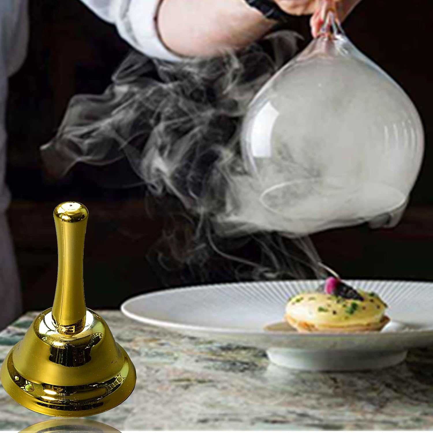 Campana de mano dorada para servicio de escritorio, campana de servicio para el cliente, para restaurante, habitación, cocina, fiesta, escuela,