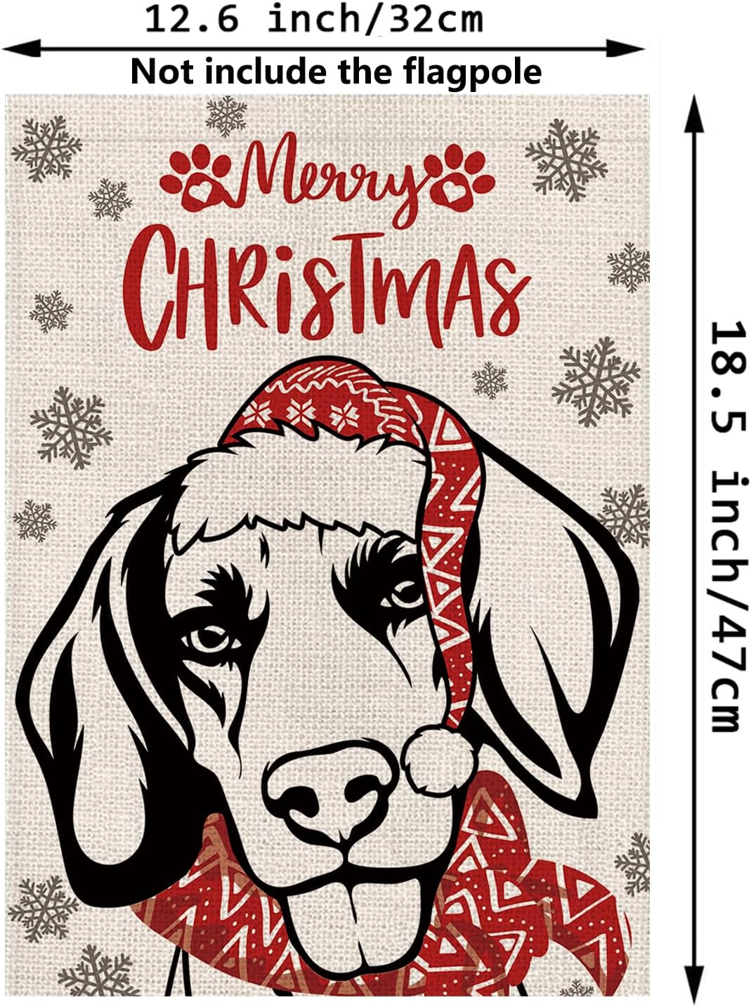 Sombrero de bandera de jardín de Navidad, perro beagle con bufanda, decoración navideña de invierno, vacaciones, arpillera, vertical, doble cara,