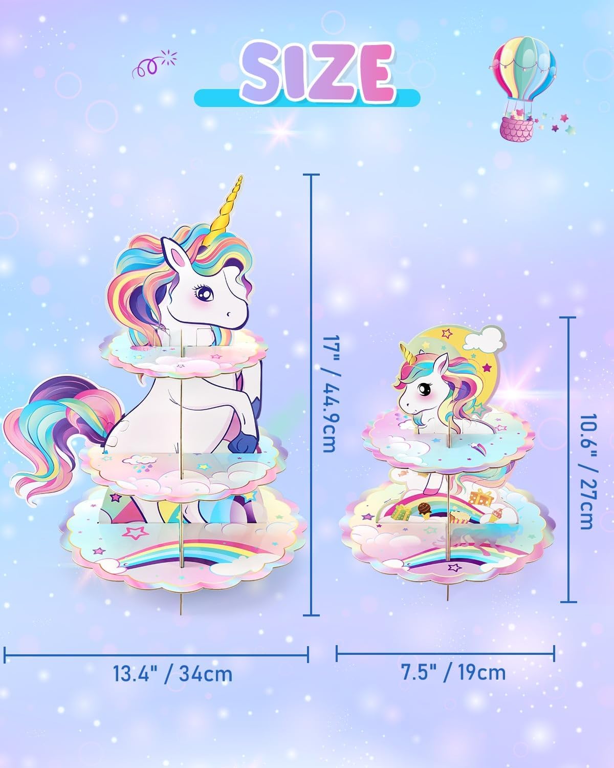 WERNNSAI Soporte para cupcakes de unicornio  2 soportes de unicornio para tartas de unicornio arco iris, decoración de cupcakes, bandeja desechable
