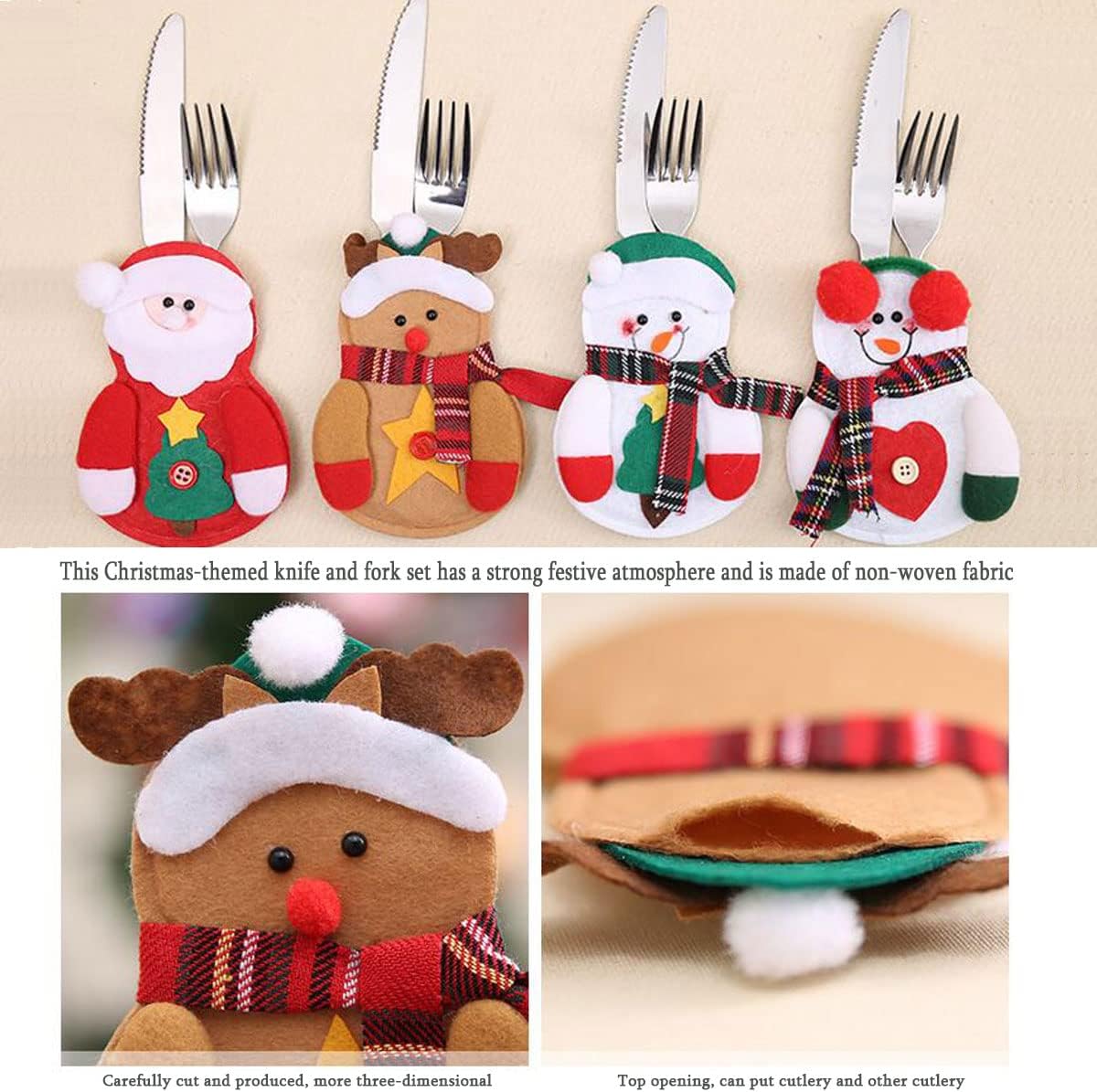 12 piezas de Navidad bolsa de cubiertos lindo muñeco de nieve cubiertos soporte cuchillo tenedor bolsa bolsa decoración para fiesta de Navidad cena