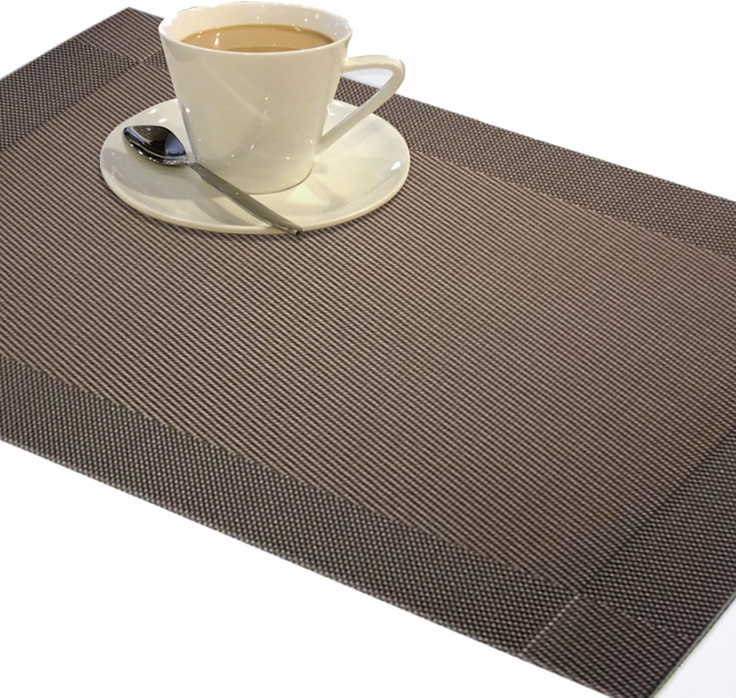 Juego de 6 manteles individuales de tejido de PVC lavables para mesa de cocina, resistentes al calor, antideslizantes, manchas (marrón)